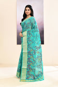 Piyari Fashion Women's Turquoise Embellished Cotton Blend Printed Saree | Grocsy