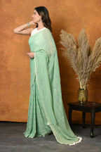 Very Much Indian Designer Mul Cotton Handloom Saree with Sequins - Sea Green | Grocsy