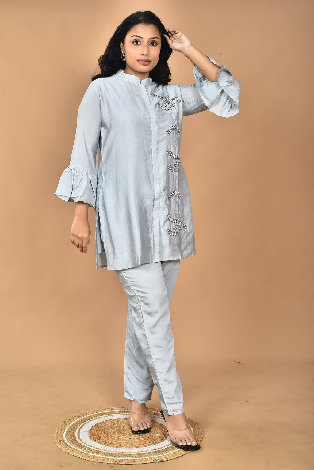 Morchari Women Hand Embroidery Co-Ords-Grey | Grocsy
