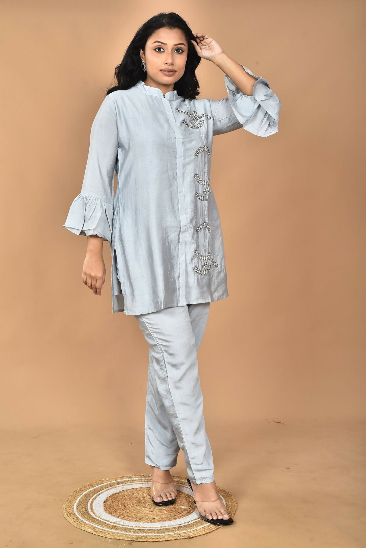 Morchari Women Hand Embroidery Co-Ords-Grey | Grocsy