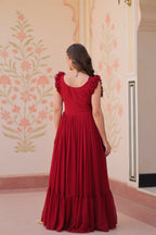 Vastranavya Maroon Faux Blooming With Sequins Multithreaded Beads Embroidered work Gown | Grocsy