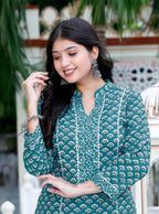 Miravan Women's Cotton Blue Floral Printed Straight Kurta And Palazzo | Grocsy