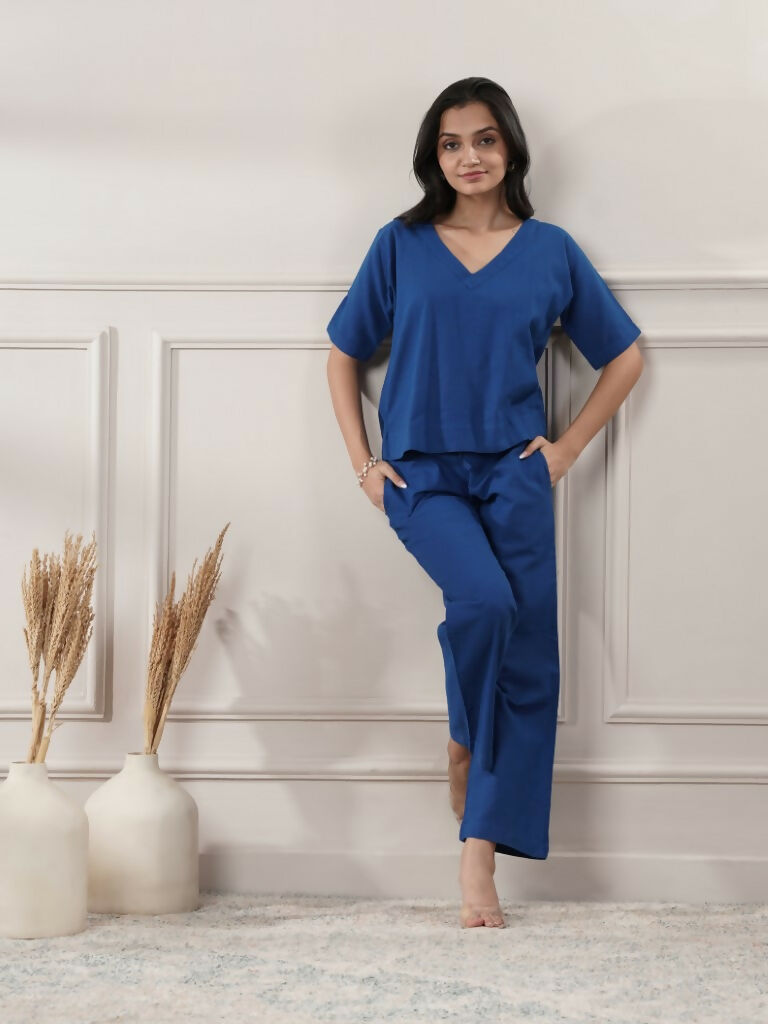 Joban Fashion Women's Royal Blue Co-Ord Set V Neck | Grocsy