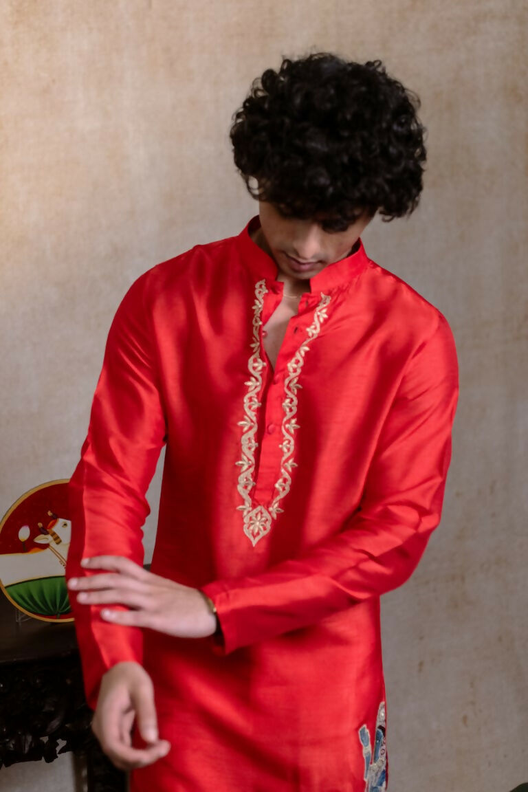 Falling Raw Silk Red Padma Gopala By Hilo Design | Grocsy