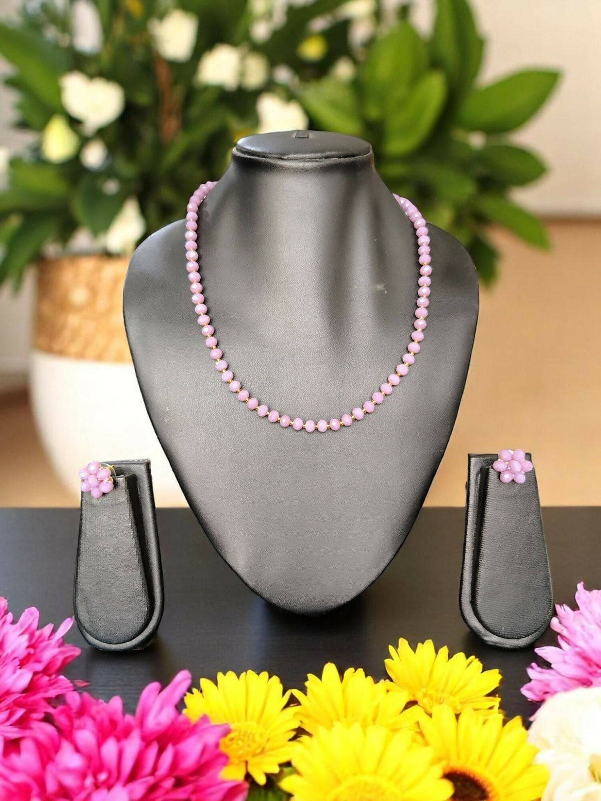 Inhanns Crystal Bloom – Single Line Necklace + Studs - Purple Type | Grocsy