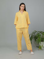 Breathables Women Cotton Checks Night Suit Shirt And Pants Co-Ord Set I Night Wear-Yellow | Grocsy