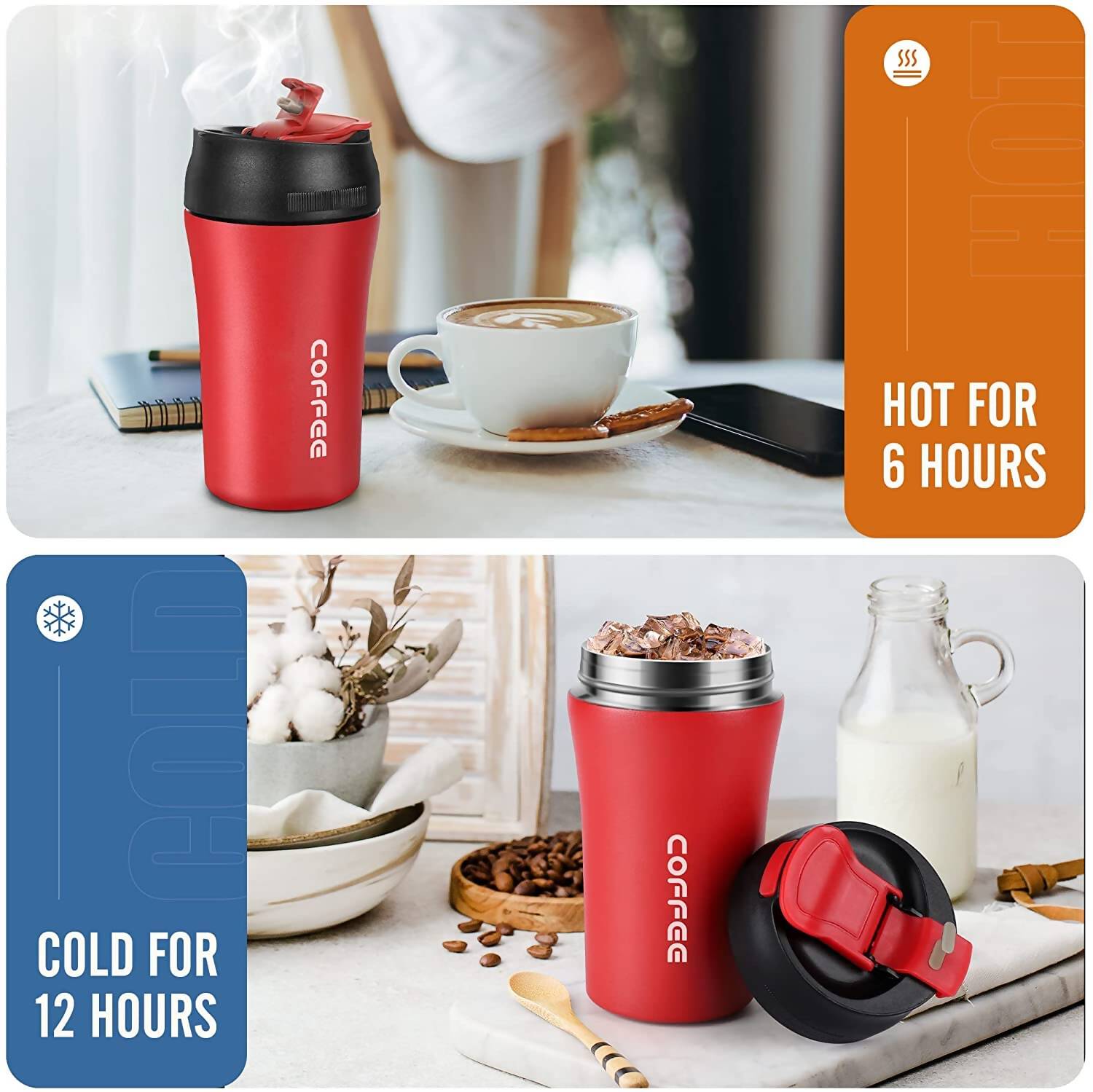 Wosta Reusable Travel Spill Proof Coffee Mug with Lid and Straw Tumbler - 400ml (Red) | Grocsy