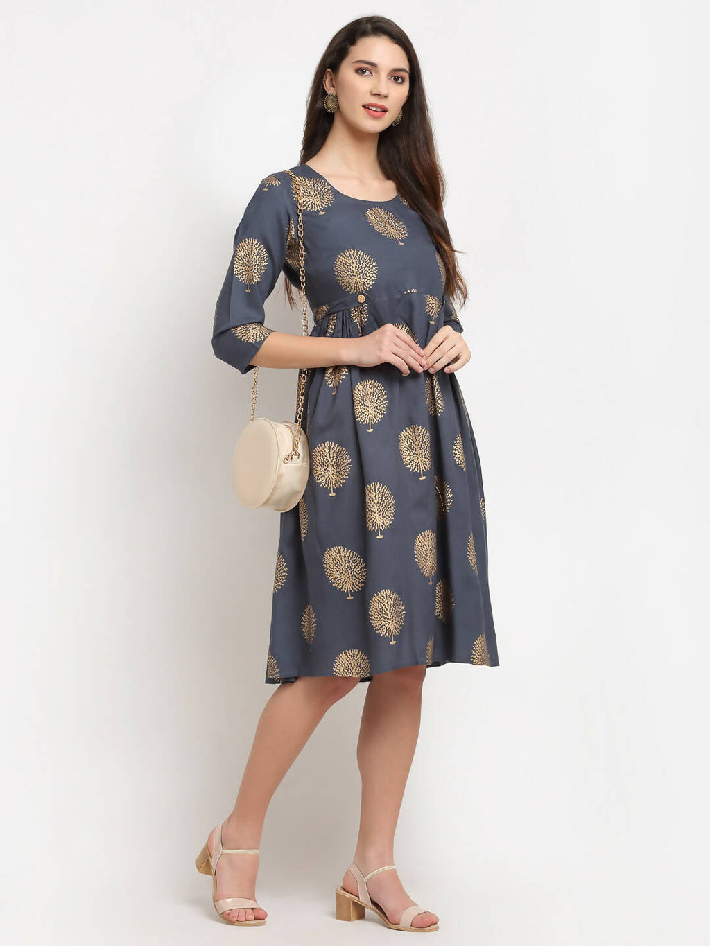 Rudra Bazaar Gold Boota Printed Grey Kurti | Grocsy