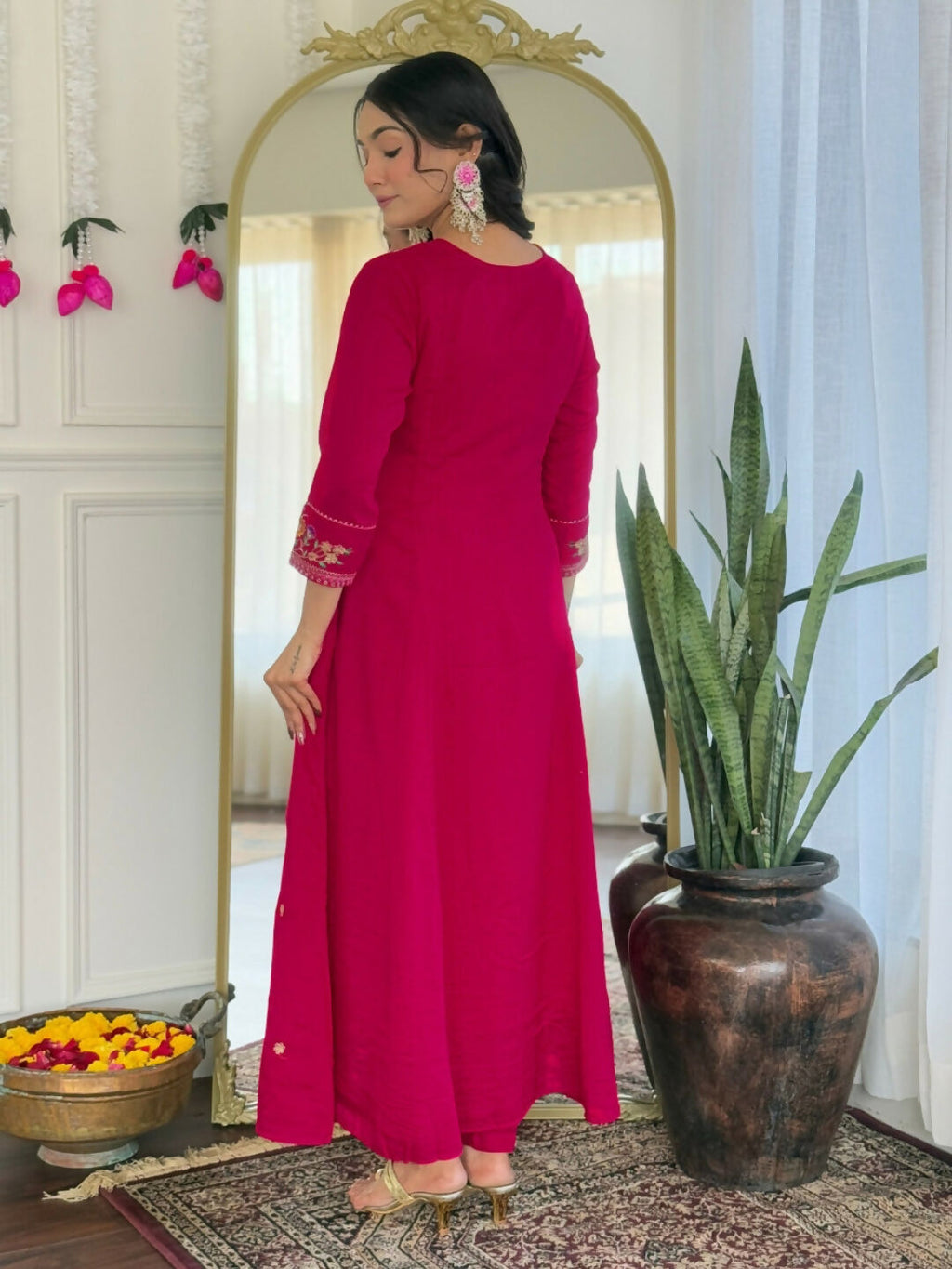 The52 Rani Women's Beautiful Embroidered Work Vichitra Silk Fabric Straight Kurta Pant and Dupatta Set | Grocsy