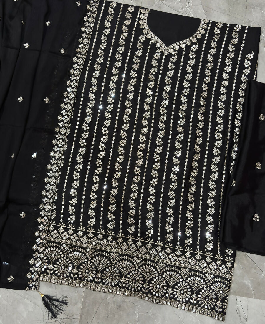KC Latest Cocktail Wear Black Chinon Sharara Suit For Women | Grocsy