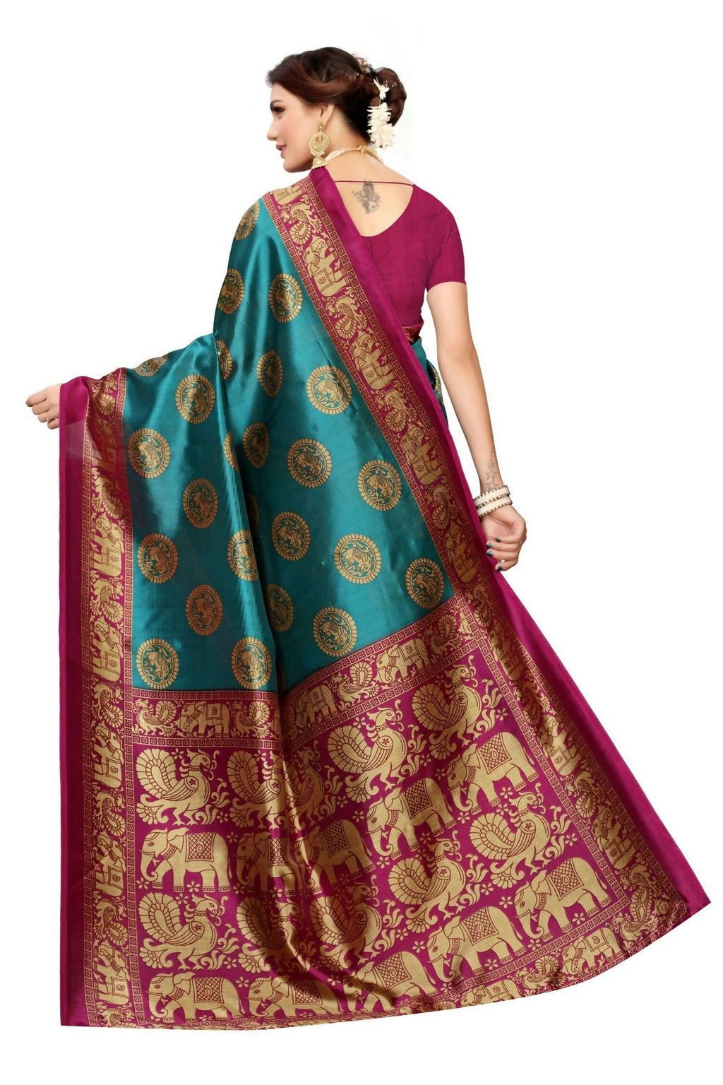 Vamika rama & wine Printed Art Silk Saree | Grocsy