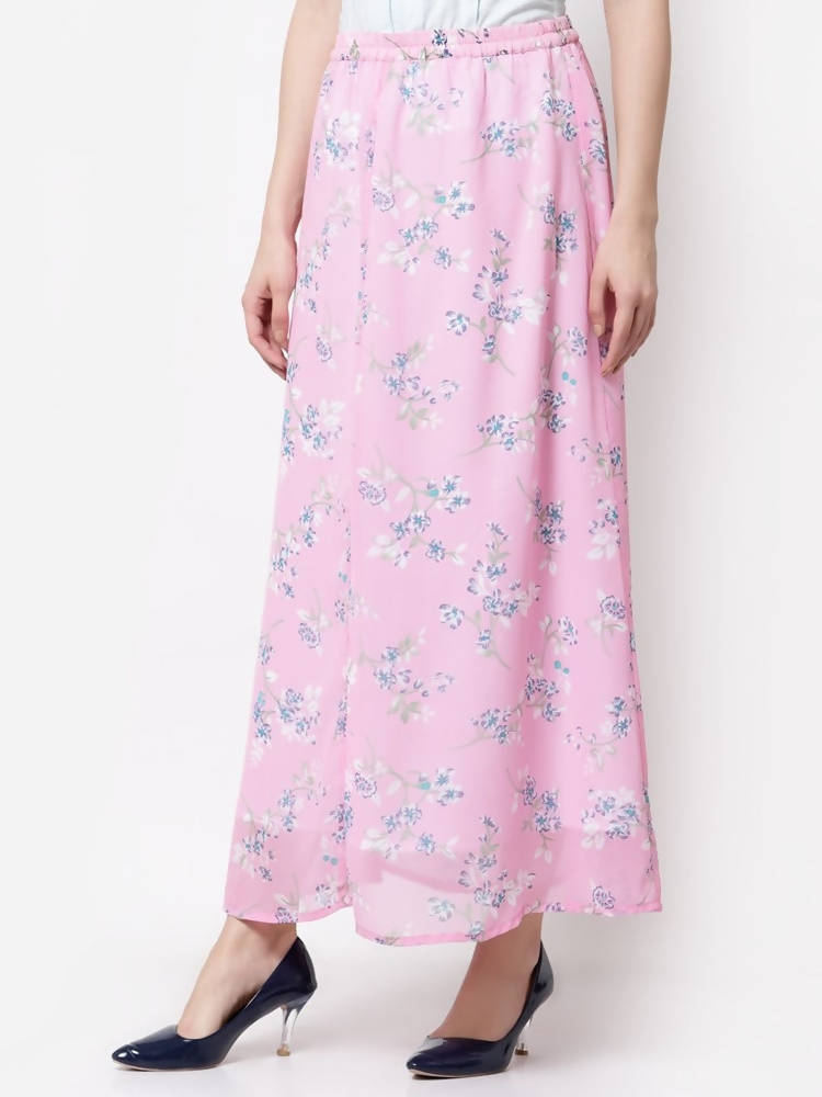 Myshka Pink Color Georgette Printed Skirt | Grocsy