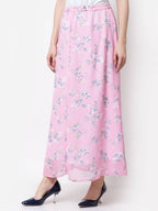 Myshka Pink Color Georgette Printed Skirt | Grocsy