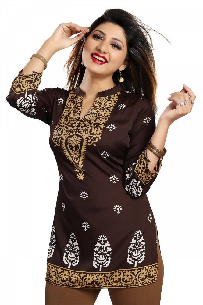 Snehal Creations Endearing Ethnicity Short Brown Tunic | Grocsy