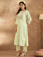 Indo Era Women Floral Embroidered Regular Thread Work Pure Cotton Kurta with Trousers | Grocsy