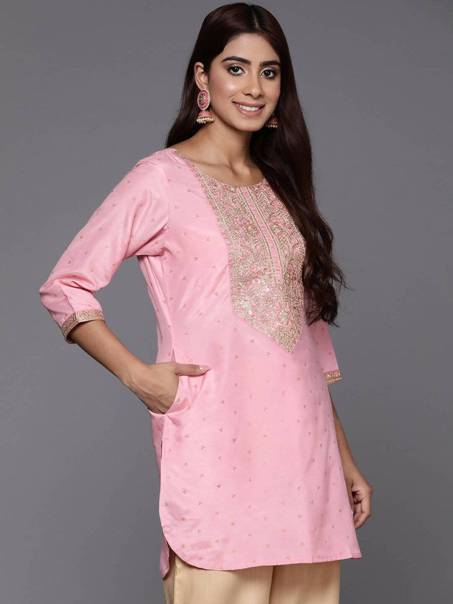 Ahalyaa Pink Printed Tunic - Pink Color | Grocsy