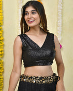 Amodini Designer Studio Black Sequined Sleeveless Blouse | Grocsy