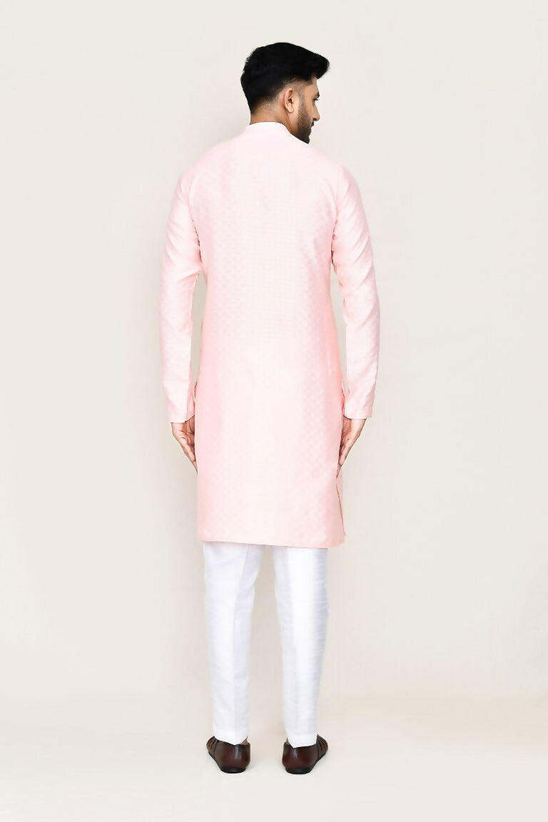 Joban Fashion Pink Colored Jacquard Silk Fabric Kurta With Straight Fit Pant | Grocsy