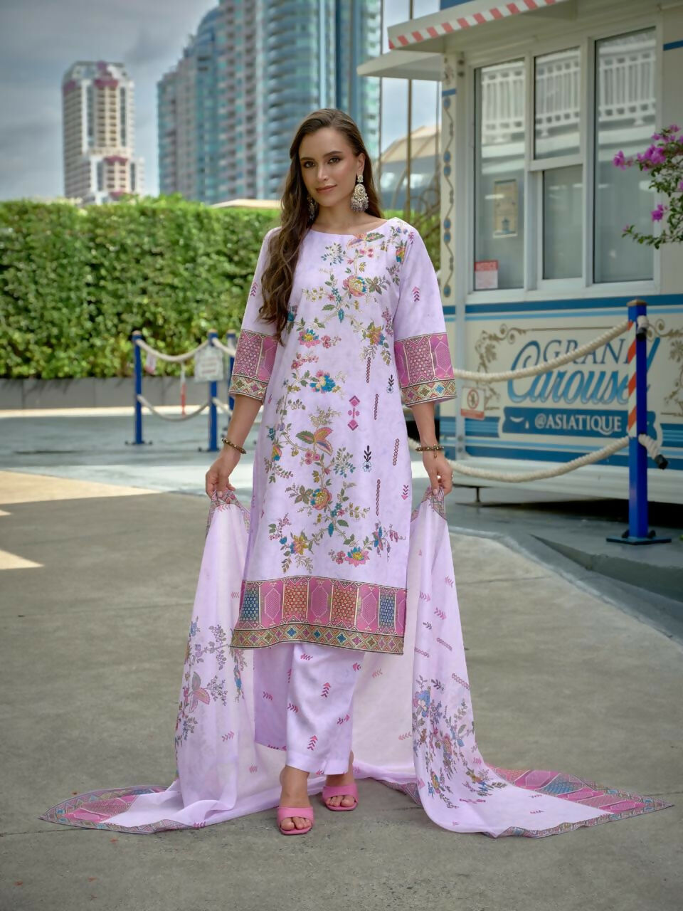 Joban Fashion Purple Position Digital Print With Position Foil Kurta Set | Grocsy