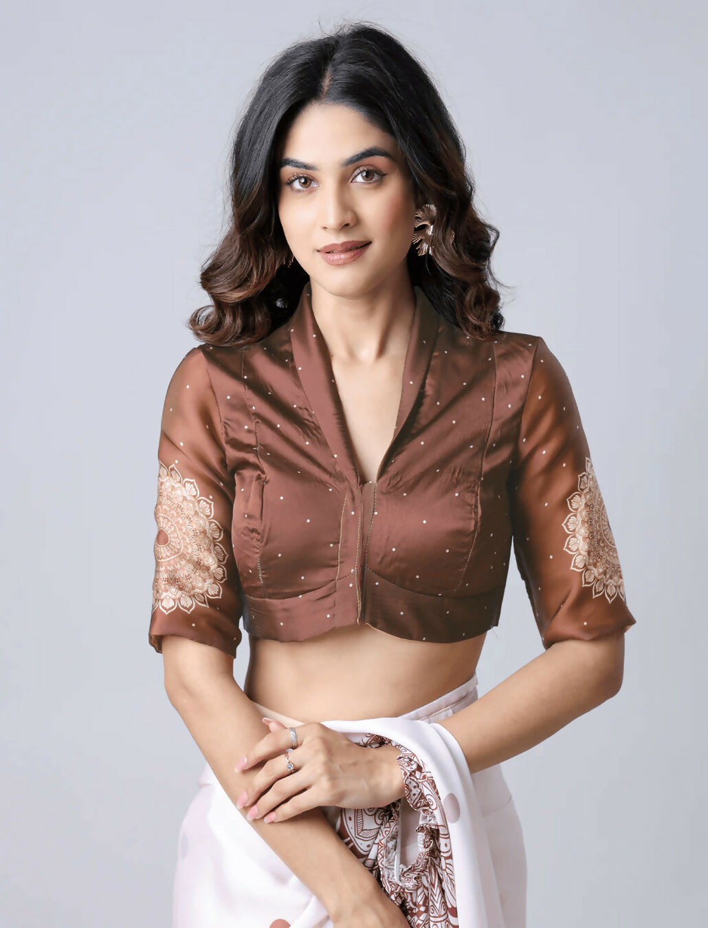 Vastranavya Ivory Mandala Print Free Hand Ready to Wear Saree | Grocsy