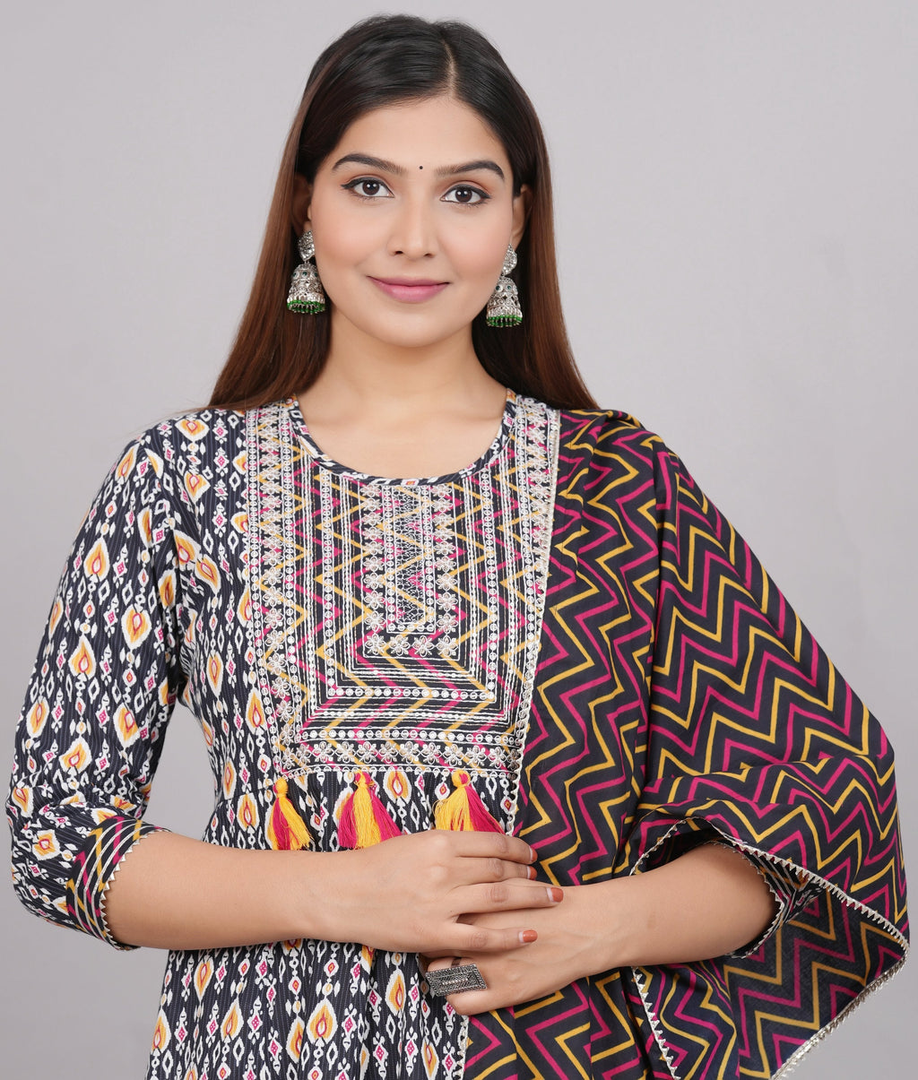 House of RP Women's Multicolor Cotton Kurta & Dupatta Set | Grocsy