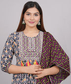 House of RP Women's Multicolor Cotton Kurta & Dupatta Set | Grocsy