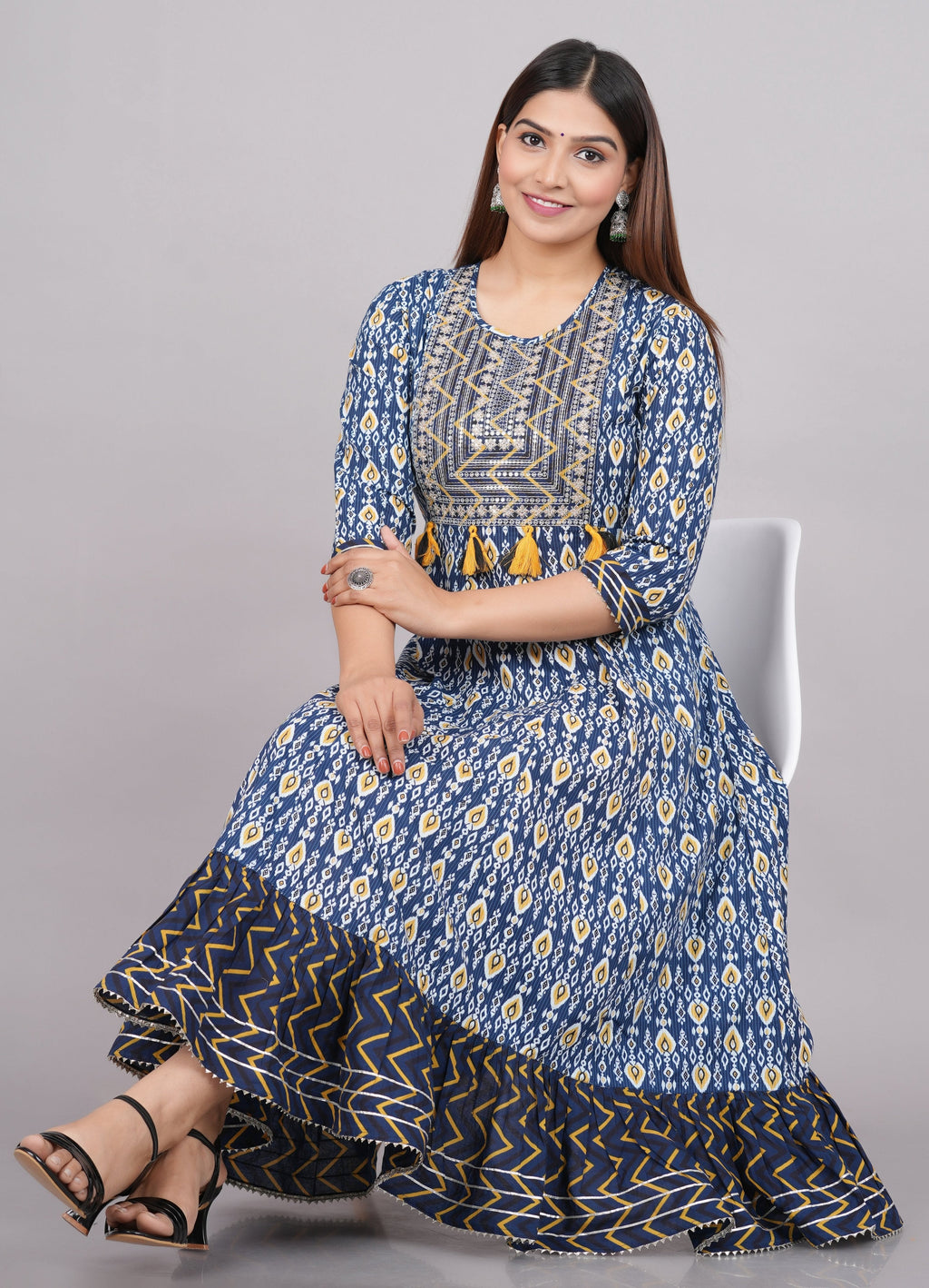 House of RP Women's NavyBlue Cotton Kurta & Dupatta Set | Grocsy