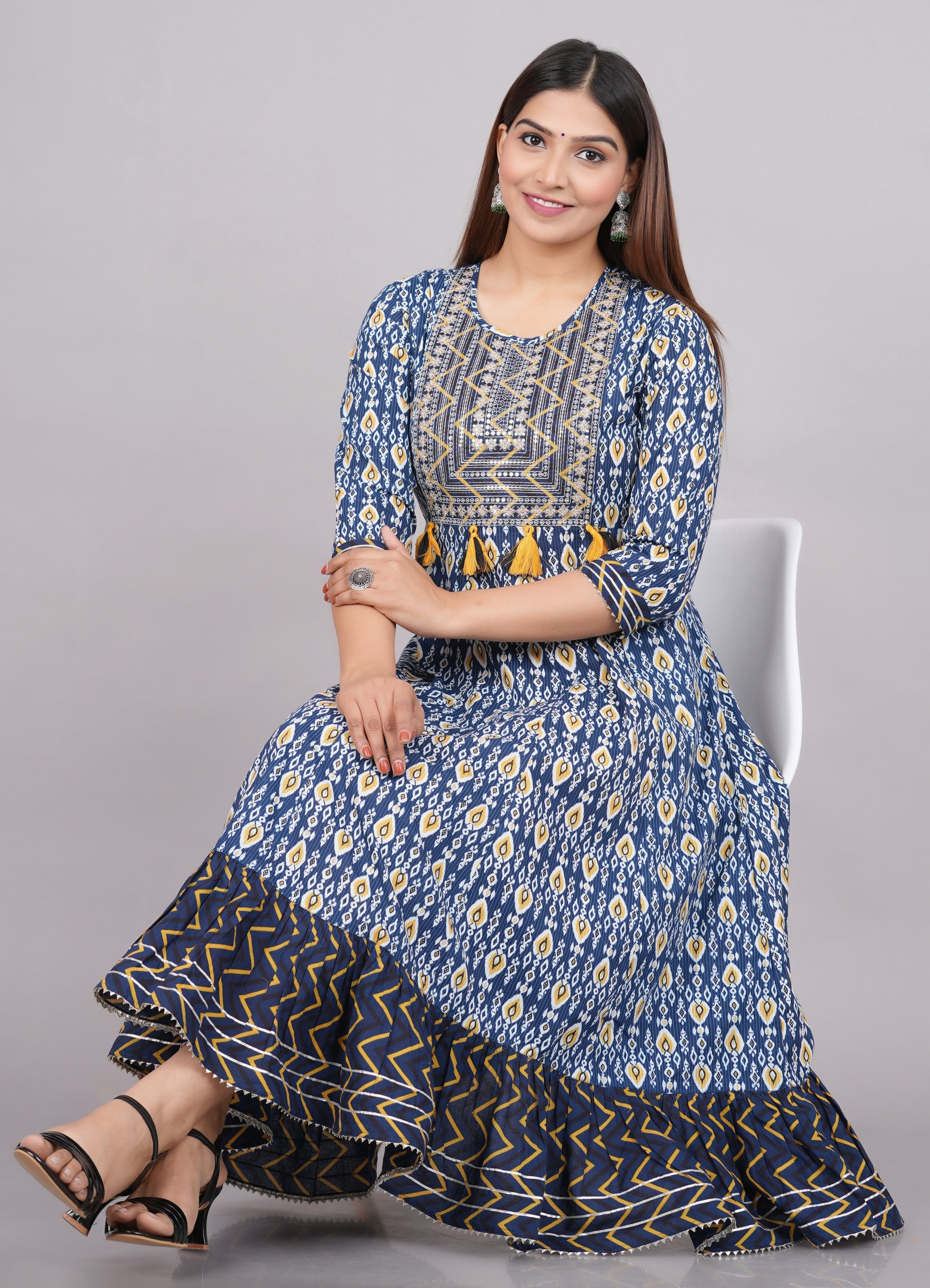 House of RP Women's NavyBlue Cotton Kurta & Dupatta Set | Grocsy