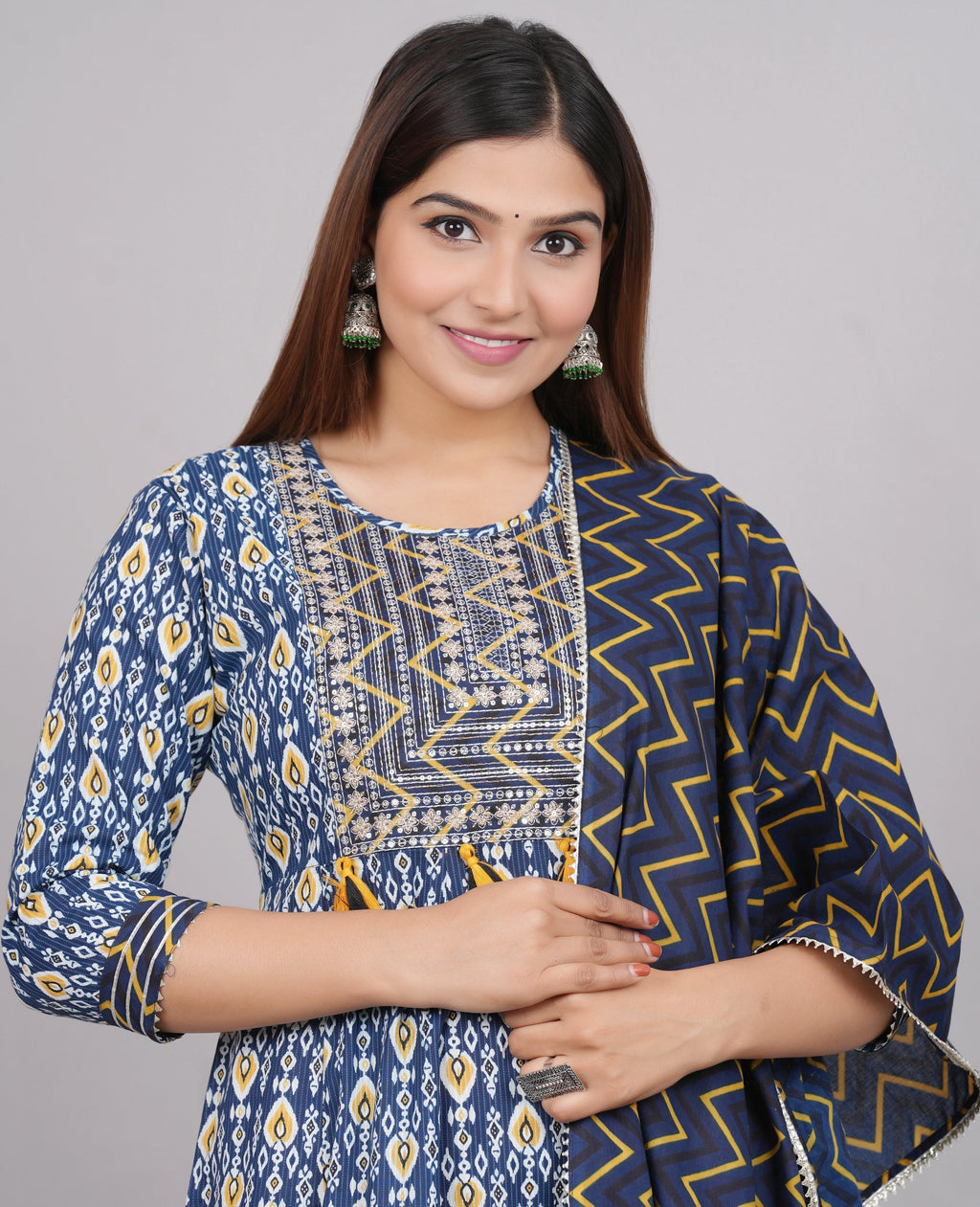 House of RP Women's NavyBlue Cotton Kurta & Dupatta Set | Grocsy