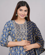 House of RP Women's NavyBlue Cotton Kurta & Dupatta Set | Grocsy