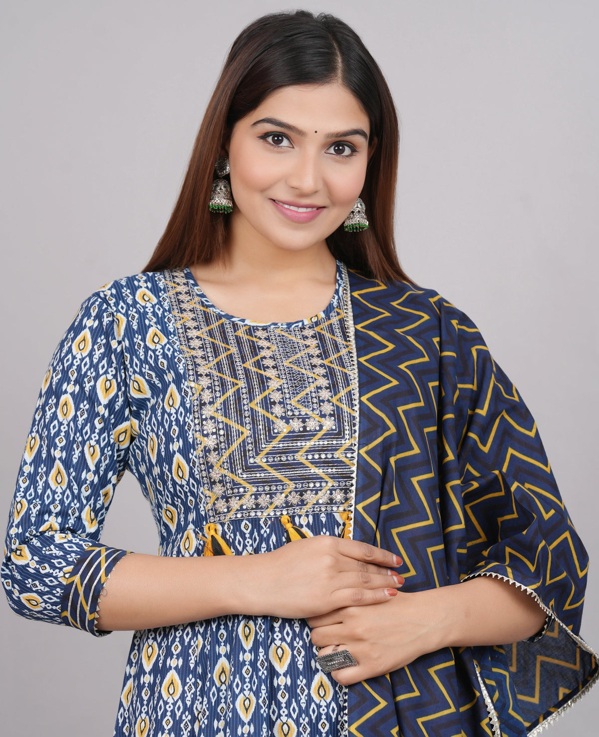 House of RP Women's NavyBlue Cotton Kurta & Dupatta Set | Grocsy