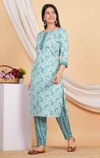 House of RP Women Green Rayon Ethnic Print Kurta & Pant Set | Grocsy