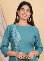 House of RP Women Teal Cotton Embroidered Coords Set | Grocsy
