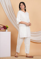 House of RP Women Off-White Cotton Chicken Embroidered Kurta & Pant Set | Grocsy