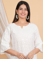 House of RP Women Off-White Cotton Chicken Embroidered Kurta & Pant Set | Grocsy