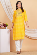 House of RP Women Yellow Rayon Yoke Embroidered Kurta & Pant Set | Grocsy
