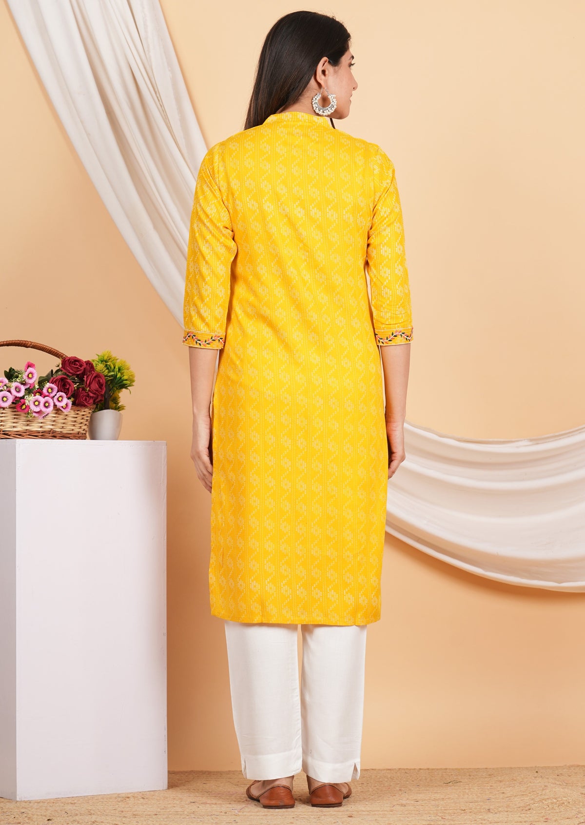 House of RP Women Yellow Rayon Yoke Embroidered Kurta & Pant Set | Grocsy