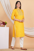 House of RP Women Yellow Rayon Yoke Embroidered Kurta & Pant Set | Grocsy