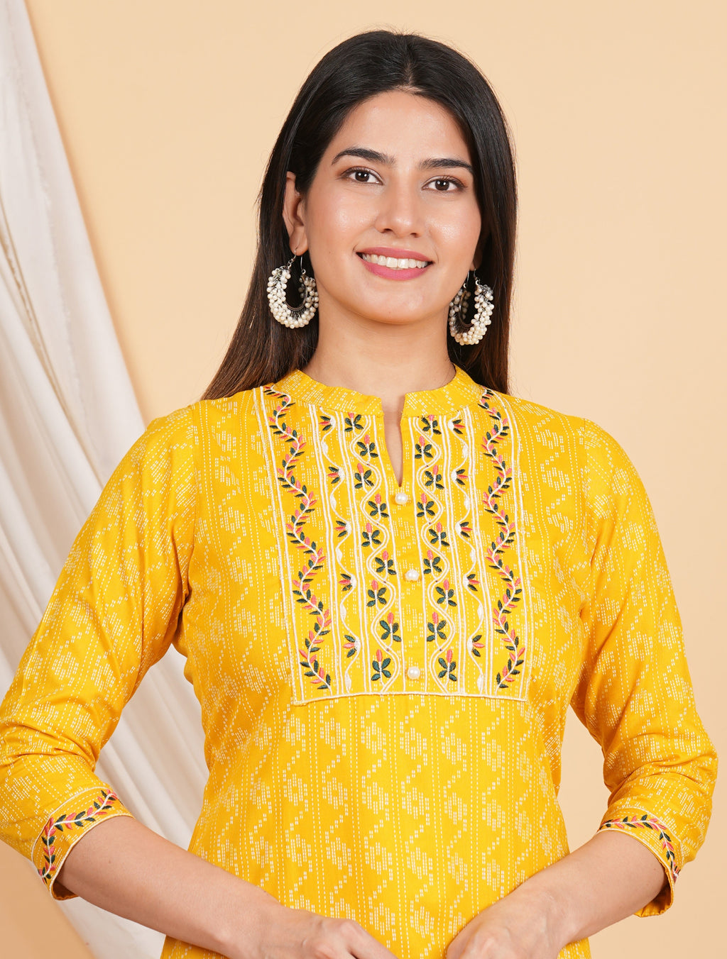 House of RP Women Yellow Rayon Yoke Embroidered Kurta & Pant Set | Grocsy
