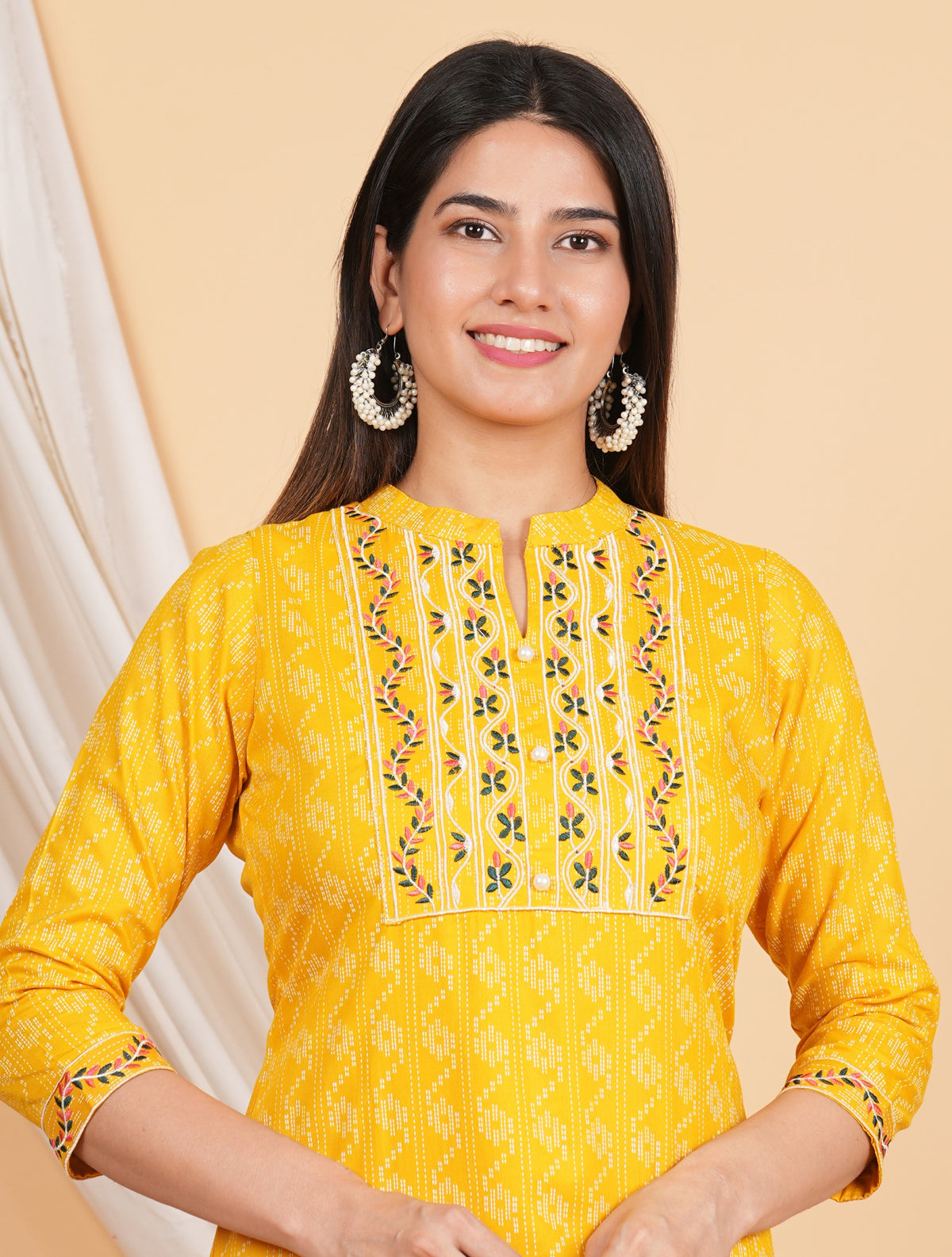 House of RP Women Yellow Rayon Yoke Embroidered Kurta & Pant Set | Grocsy
