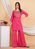 House of RP Women Pink Rayon Embroidered with Printed Kurta & Sharara Set | Grocsy
