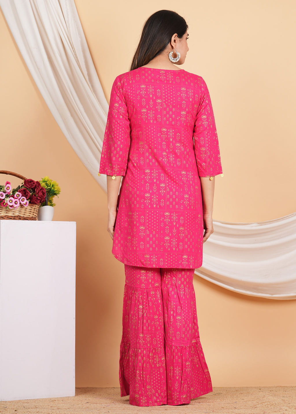 House of RP Women Pink Rayon Embroidered with Printed Kurta & Sharara Set | Grocsy