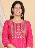 House of RP Women Pink Rayon Embroidered with Printed Kurta & Sharara Set | Grocsy