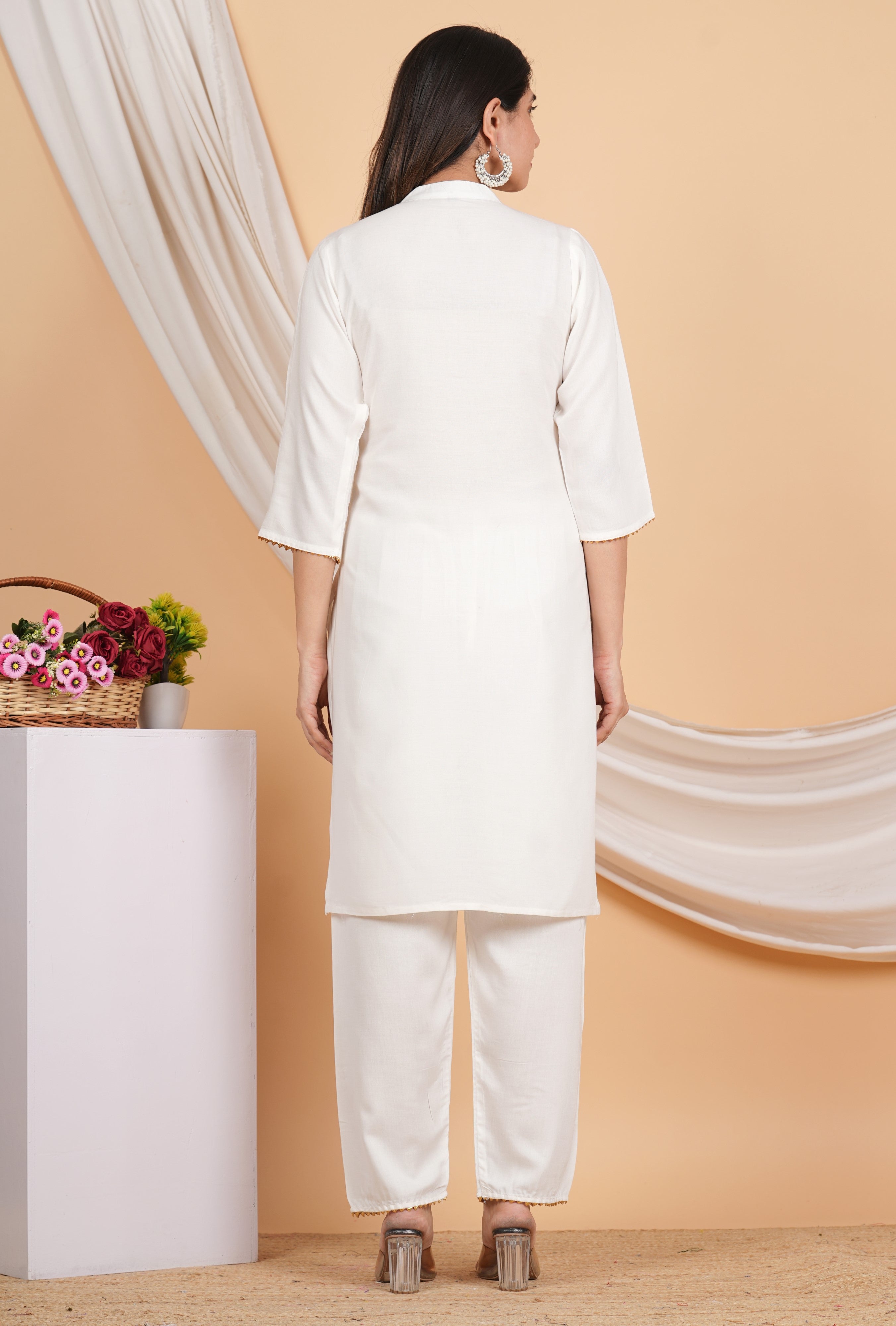 House of RP Women White Rayon Embroidered Kurta, Pant & Dupatta Set | Grocsy