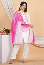 House of RP Women White Rayon Embroidered Kurta, Pant & Dupatta Set | Grocsy