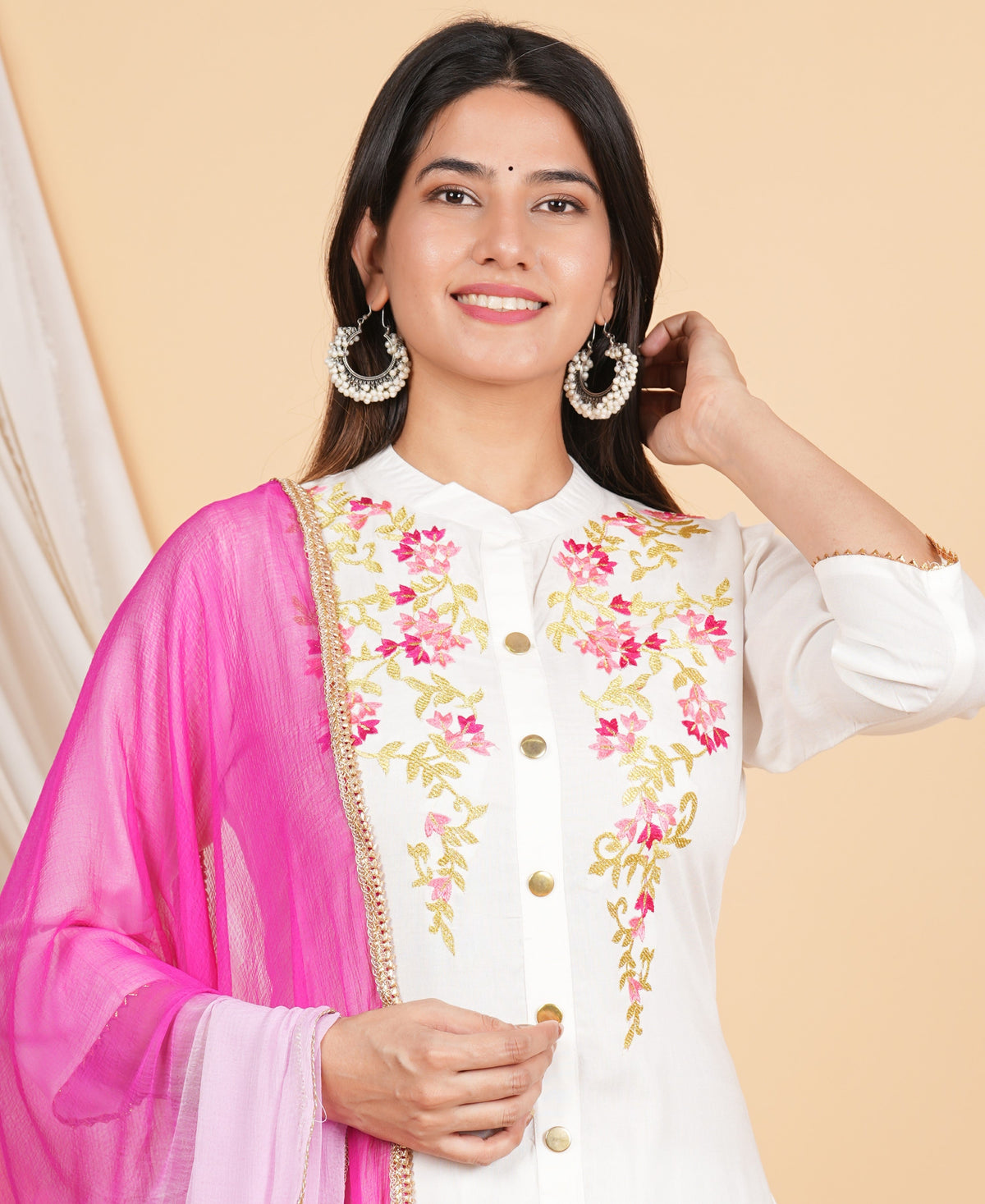 House of RP Women White Rayon Embroidered Kurta, Pant & Dupatta Set | Grocsy