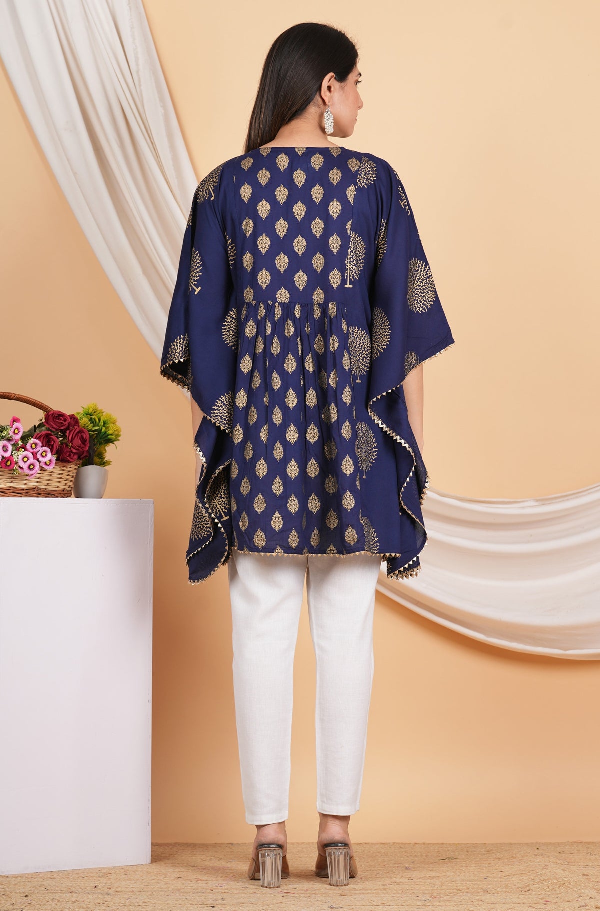 House of RP Women NavyBlue Rayon Ethnic Print Kaftan | Grocsy