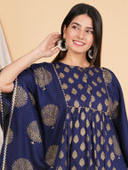 House of RP Women NavyBlue Rayon Ethnic Print Kaftan | Grocsy