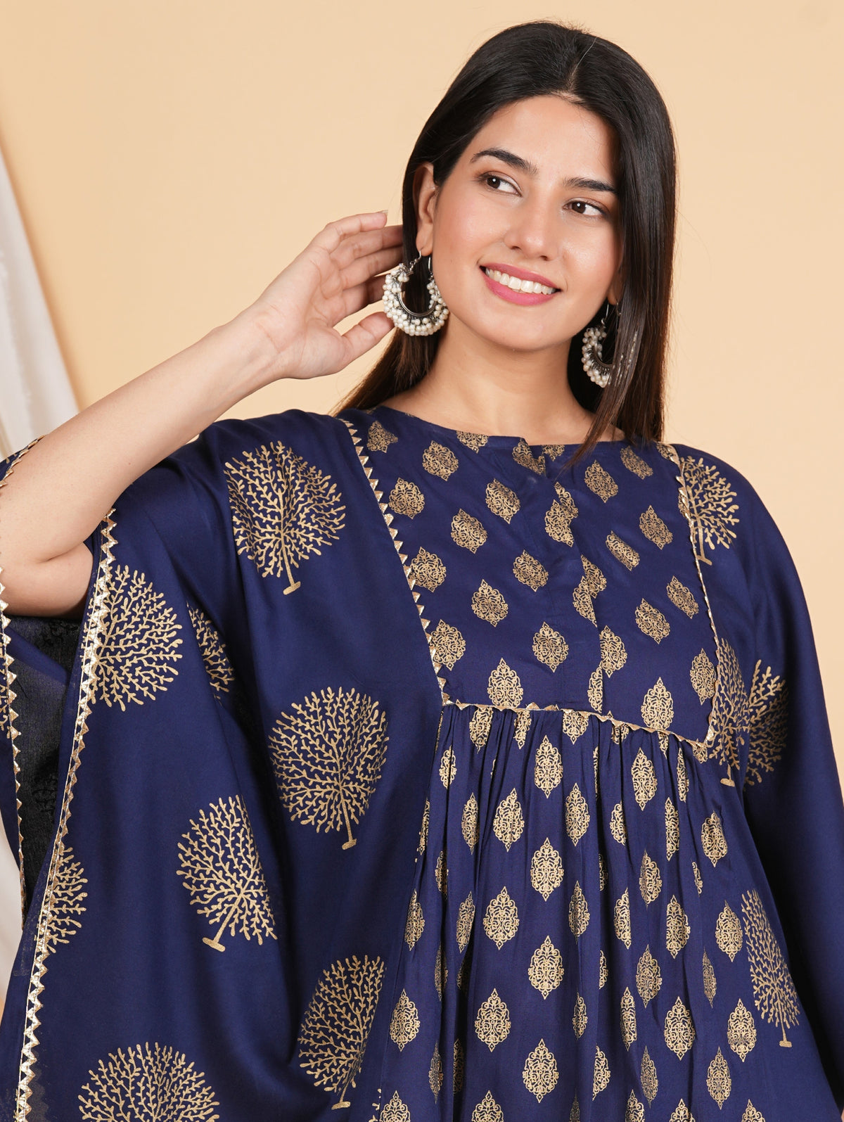 House of RP Women NavyBlue Rayon Ethnic Print Kaftan | Grocsy