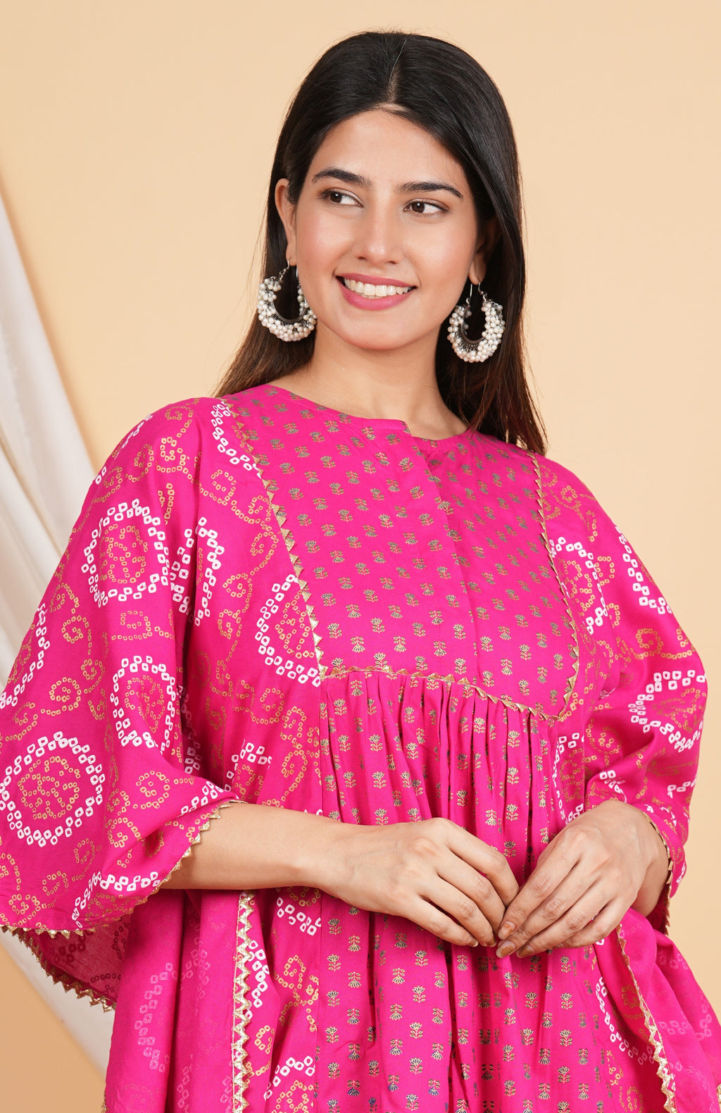 House of RP Women Pink Rayon Ethnic Print Kaftan | Grocsy